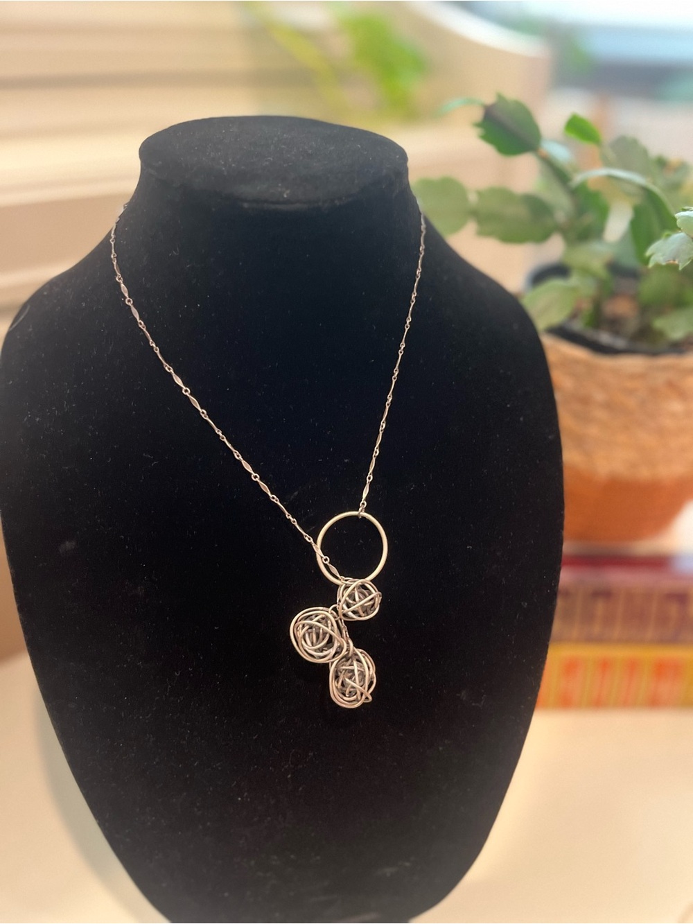 Artisan Silver Lariat Necklace with Orb Pendants